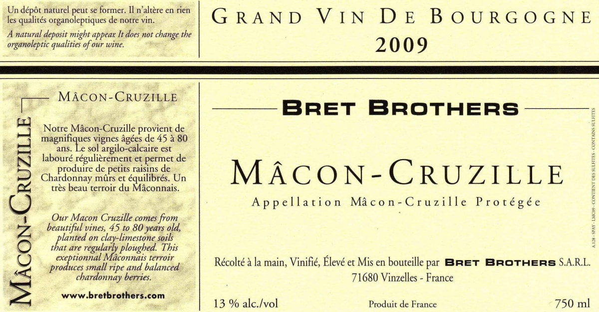 Domaine La Soufrandiere Macon Cruzille 2009 Front Label