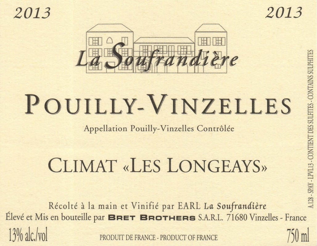 Domaine La Soufrandiere Pouilly-Vinzelles Climat Les Longeays 2013 Front Label
