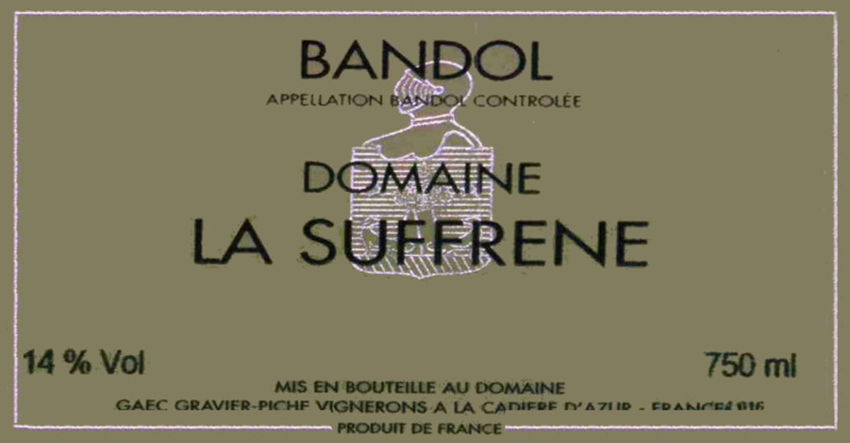 Domaine la Suffrene Bandol 2010 Front Label