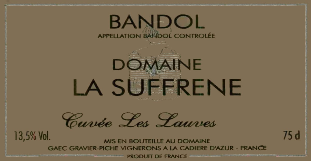 Domaine la Suffrene Bandol Cuvee des Lauves 2003 Front Label
