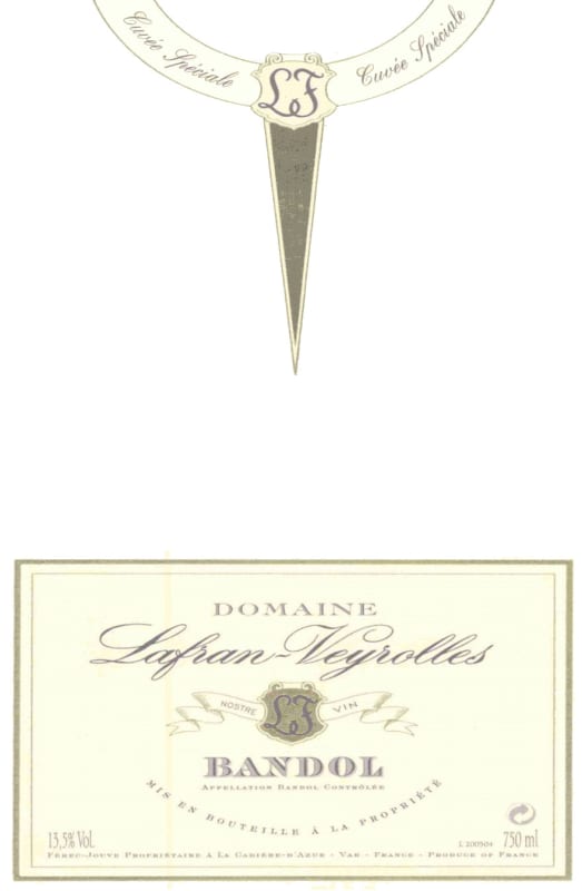 Domaine Lafran-Veyrolles Bandol Cuvee Speciale Rouge 2013 Front Label