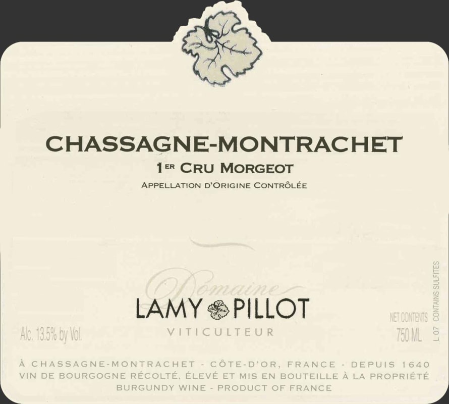 Domaine Lamy Pillot Chassagne-Montrachet Morgeot Premier Cru Blanc 2013 Front Label
