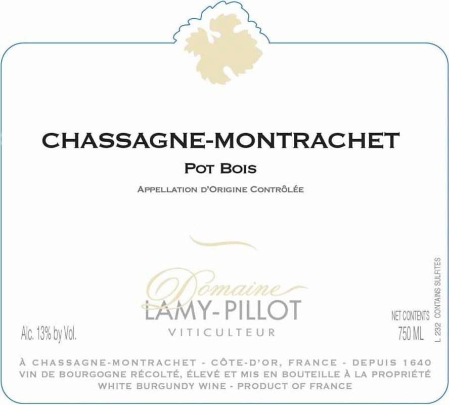 Domaine Lamy Pillot Chassagne-Montrachet Pot Bois 2013 Front Label