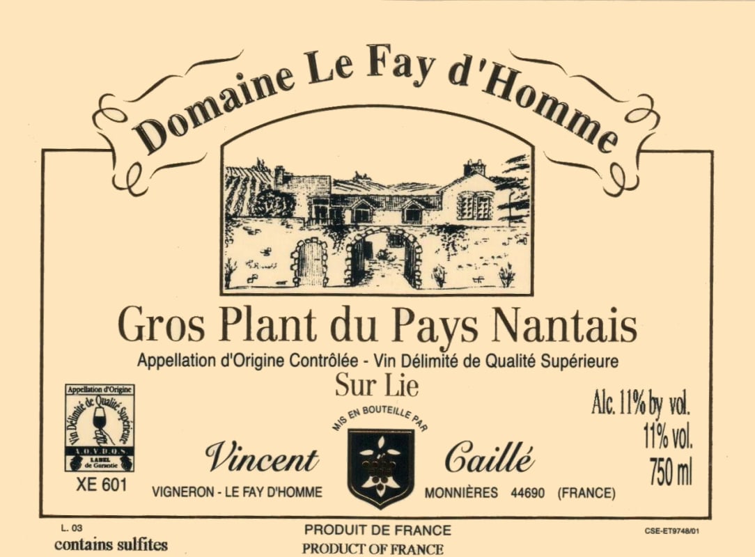 Domaine Le Fay D'Homme Gros Plant du Pays Nantais 2014 Front Label