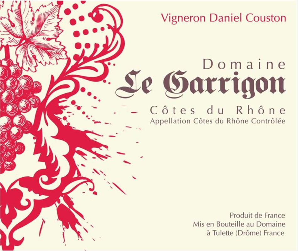 Domaine le Garrigon Cotes du Rhone 2012 Front Label
