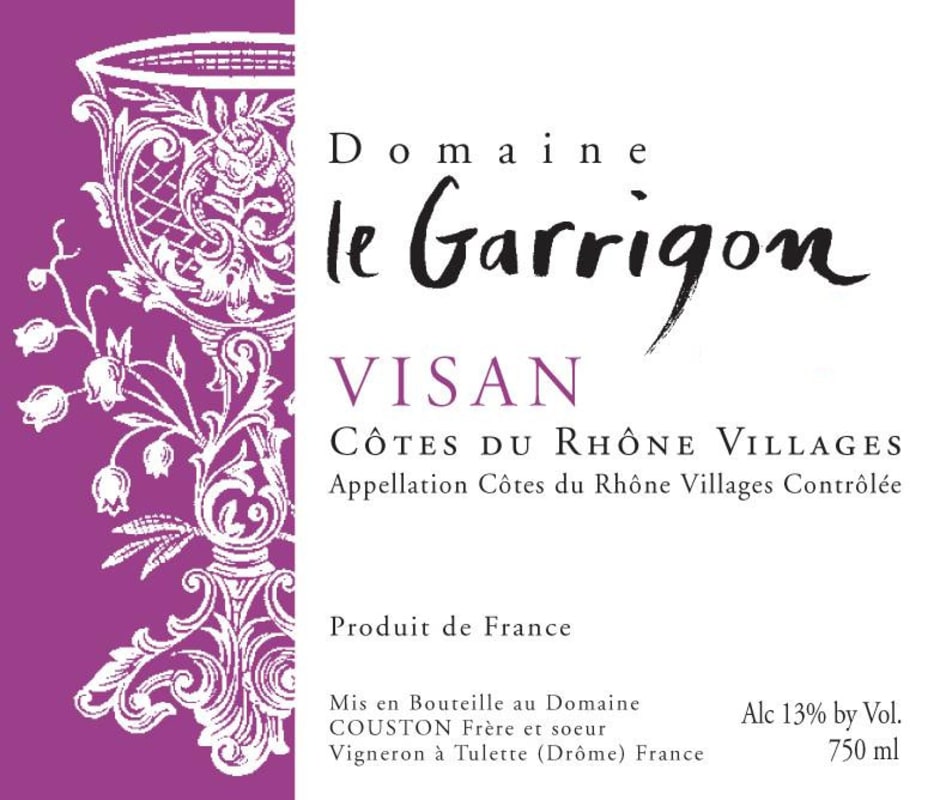 Domaine le Garrigon Cotes du Rhone Villages Visan 2007 Front Label