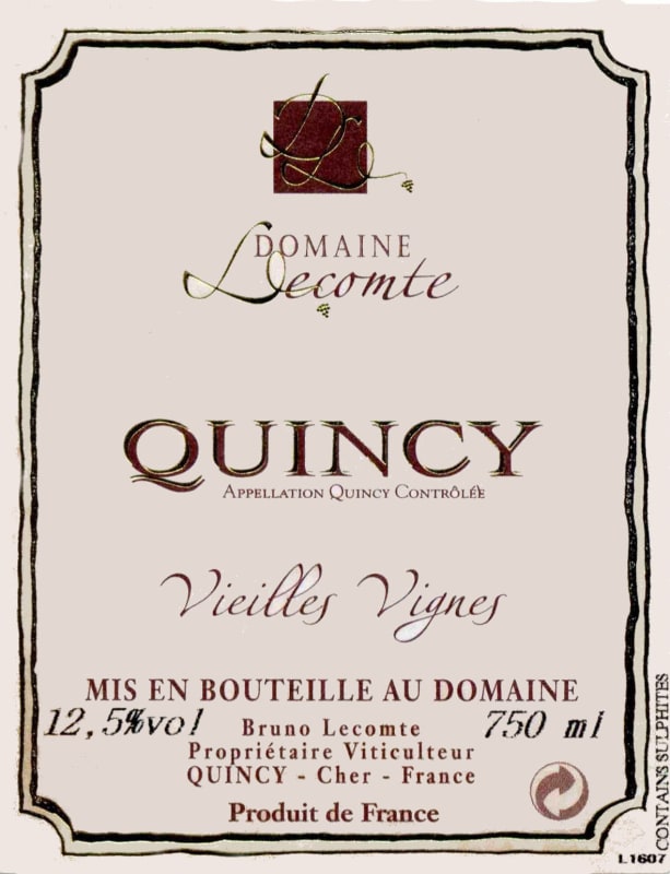 Domaine Lecomte Quincy Vieilles Vignes 2012 Front Label