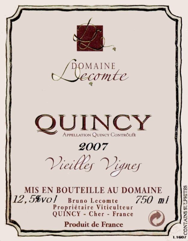 Domaine Lecomte Quincy Vieilles Vignes 2007 Front Label