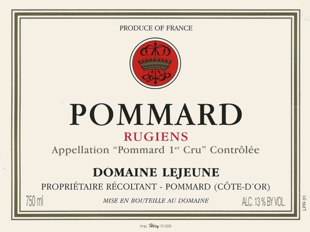 Domaine Lejeune Pommard Rugiens Premier CRU 2011 Front Label