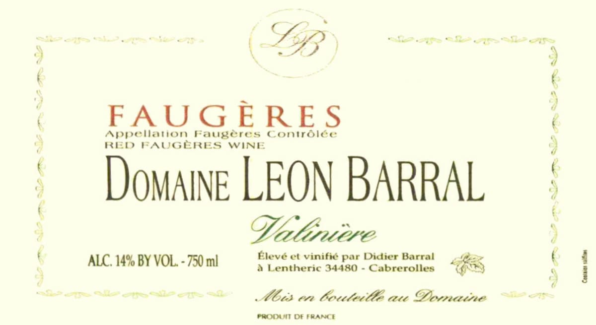 Domaine Leon Barral Faugeres Valiniere 2009 Front Label