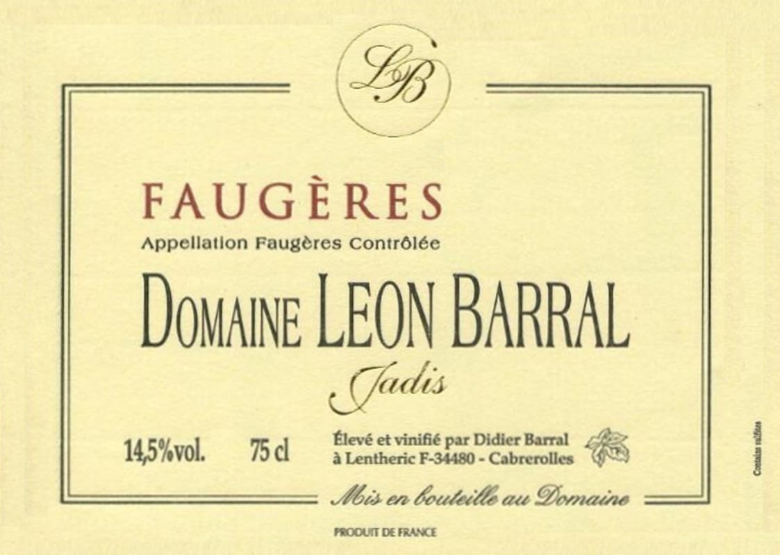 Domaine Leon Barral Faugeres Jadis 2013 Front Label