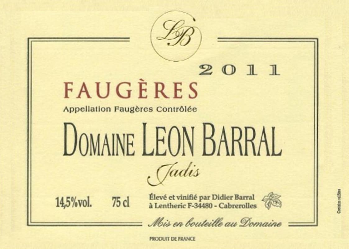 Domaine Leon Barral Faugeres Jadis 2011 Front Label