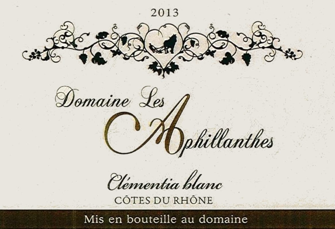 Domaine Les Aphillanthes Cotes du Rhone Clementia Blanc 2013 Front Label