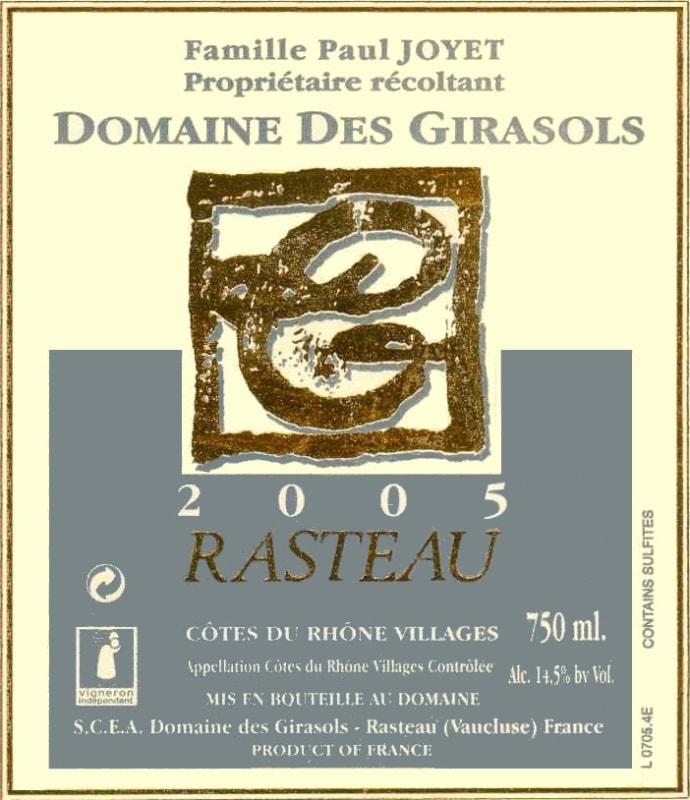 Domaine les Girasols Rasteau 2005 Front Label