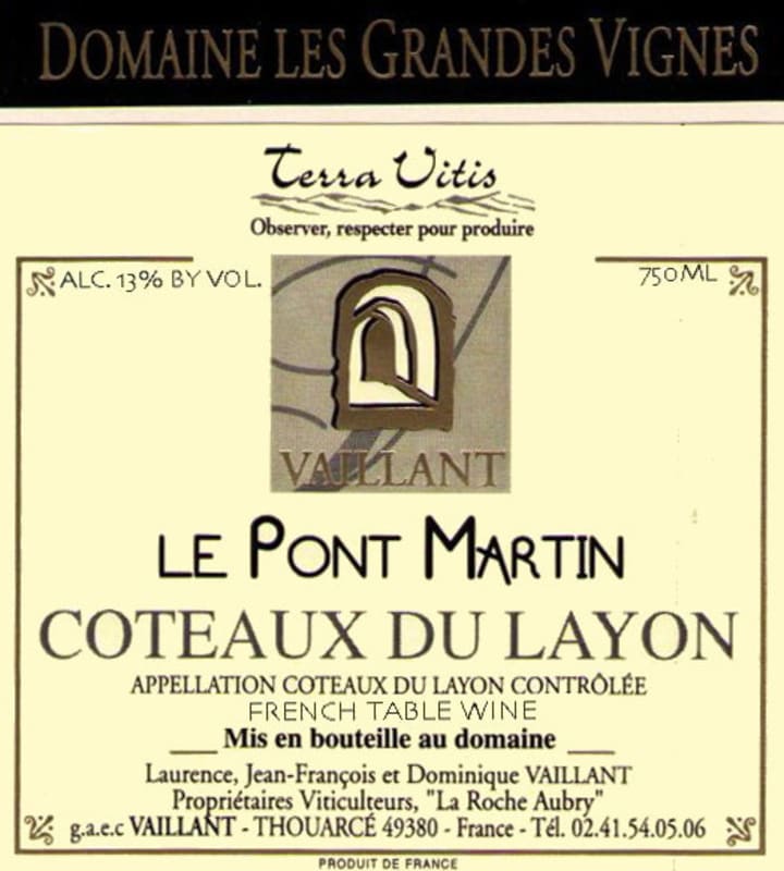 Domaine les Grandes Vignes Coteaux du Layon Le Pont Martin 2011 Front Label