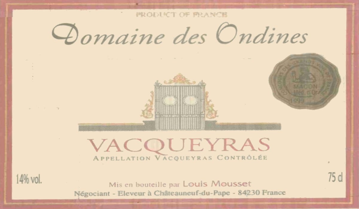 Domaine Les Ondines Vacqueyras 2013 Front Label