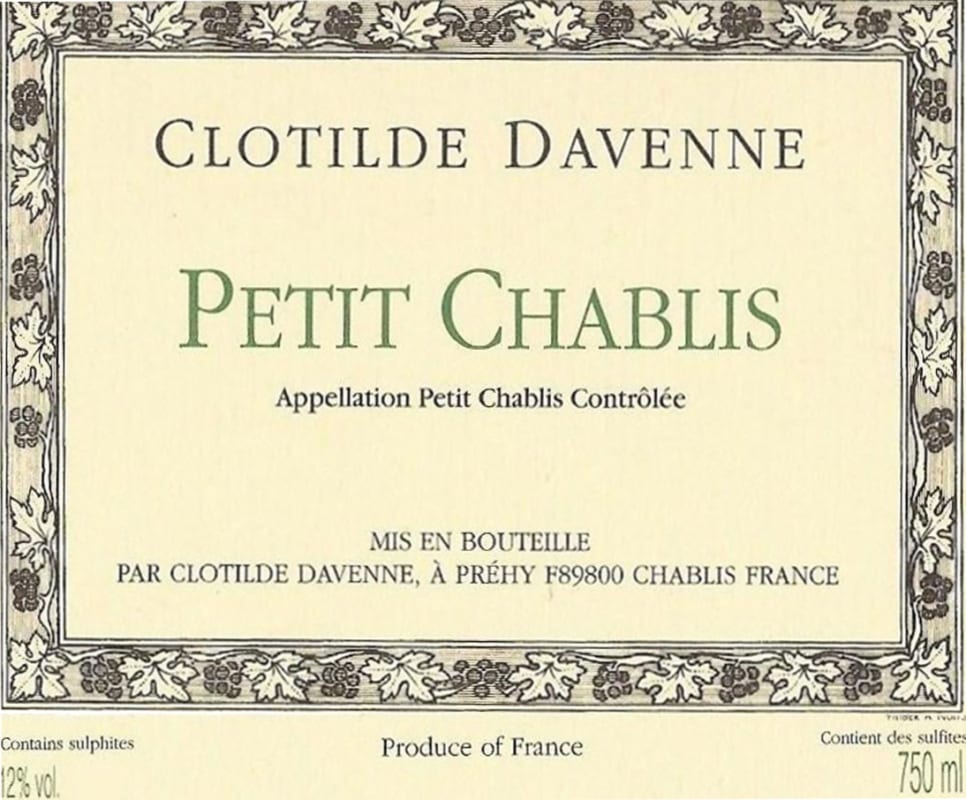 Domaine les Temps Perdus Petit Chablis Clotilde Davenne 2012 Front Label