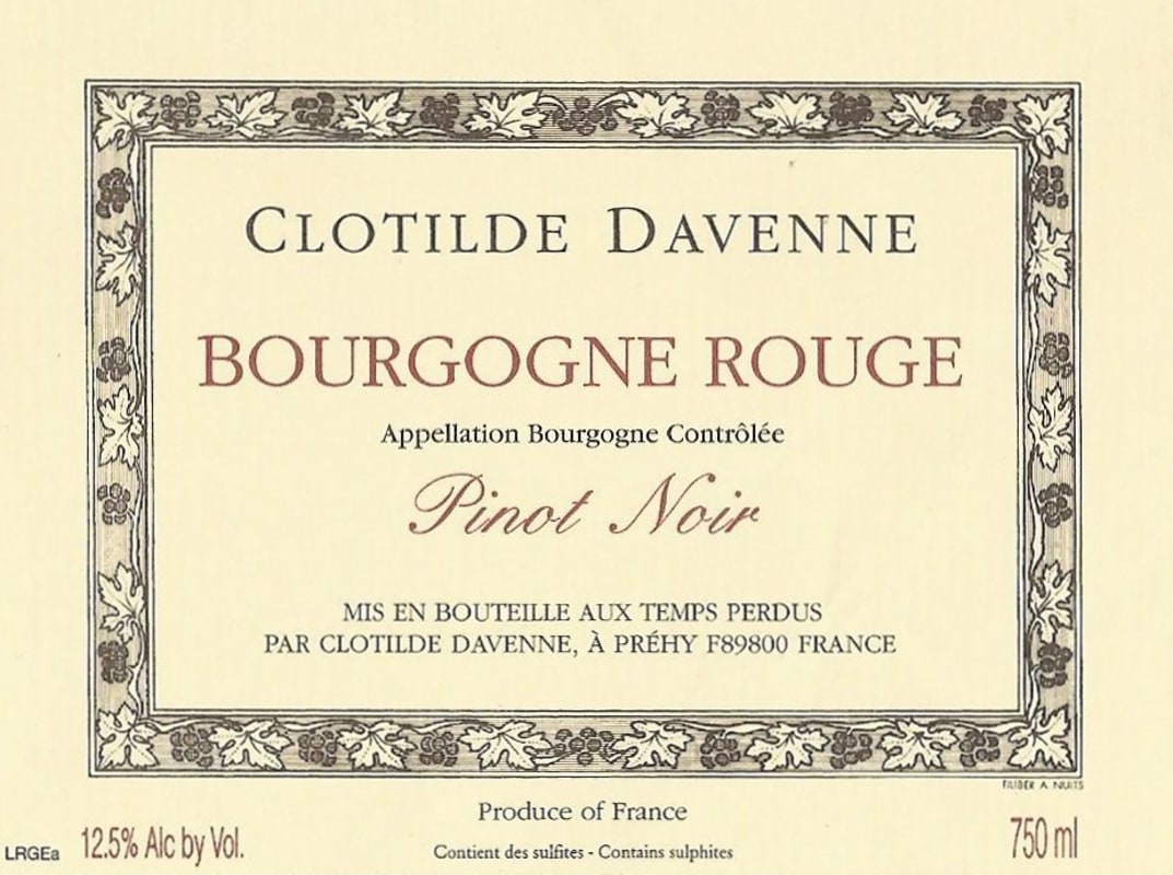 Domaine les Temps Perdus Bourgogne Rouge 2014 Front Label