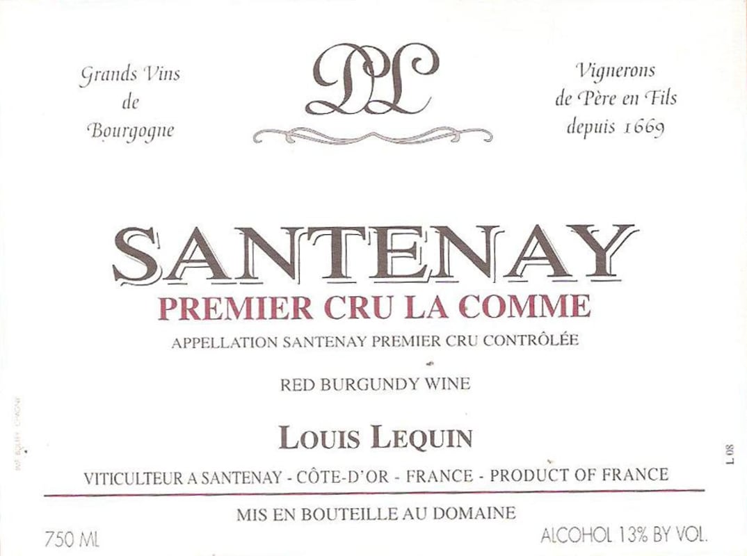 Domaine Loius Lequin Santenay La Comme Premier Cru 2003 Front Label
