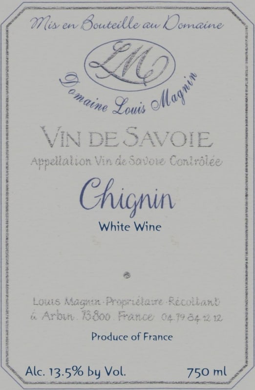 Domaine Louis Magnin Savoie Chignin 2010 Front Label