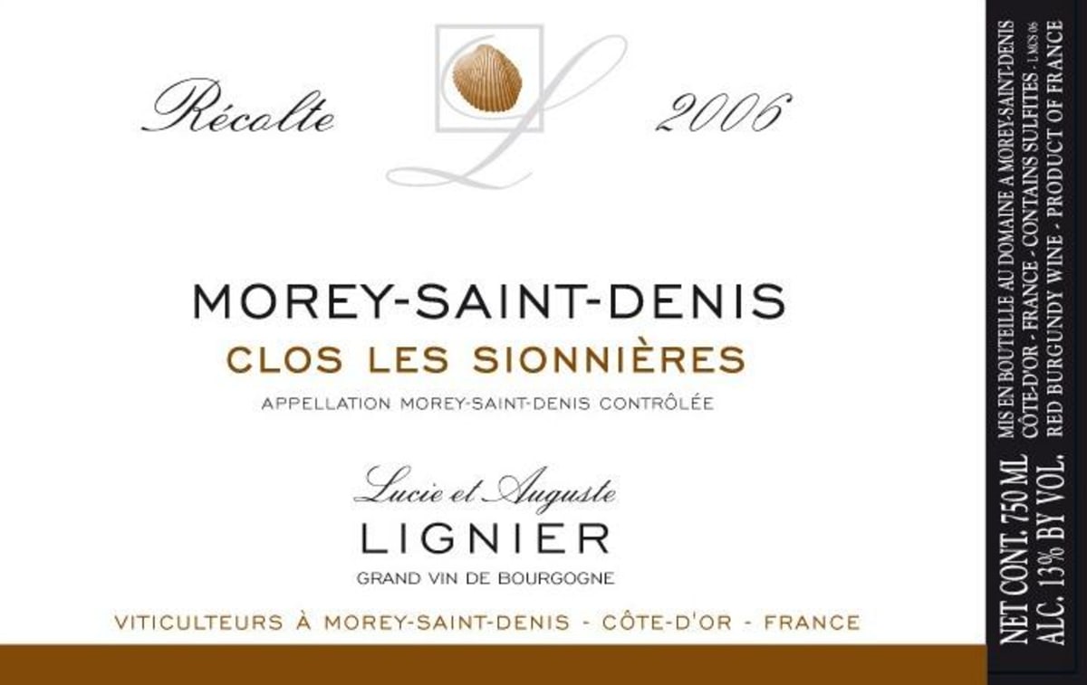 Domaine Lucie et Auguste Lignier Morey-Saint-Denis clos Les Sionnieres 2007 Front Label