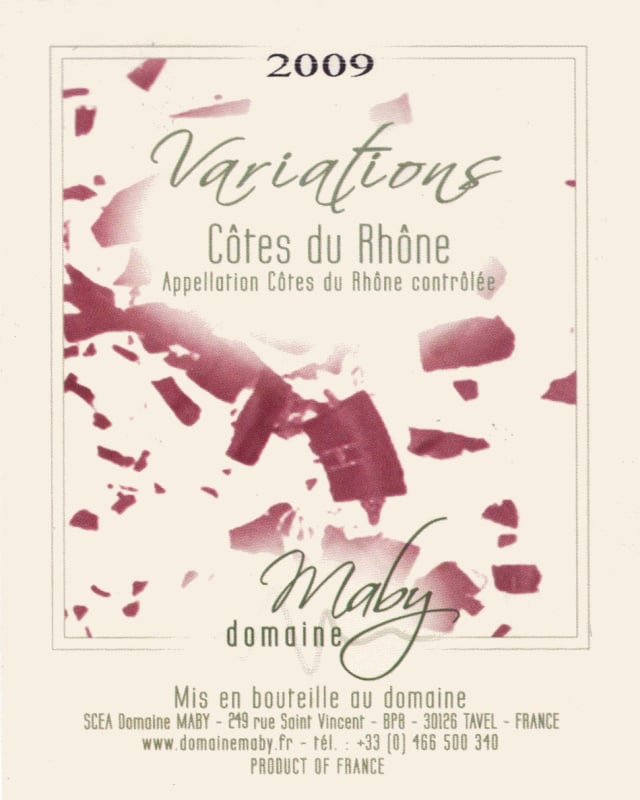 Domaine Maby Cotes du Rhone Variations 2009 Front Label