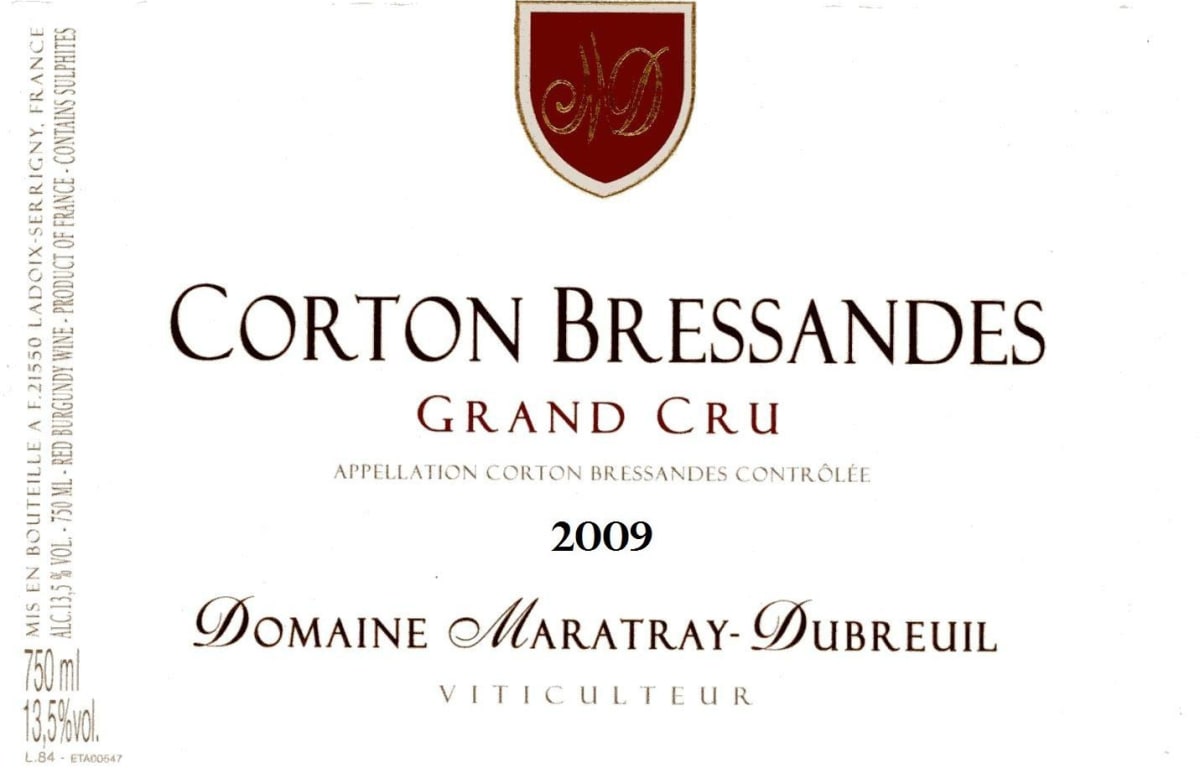 Domaine Maratray-Dubreuil Corton Bressandes Grand Cru 2009 Front Label