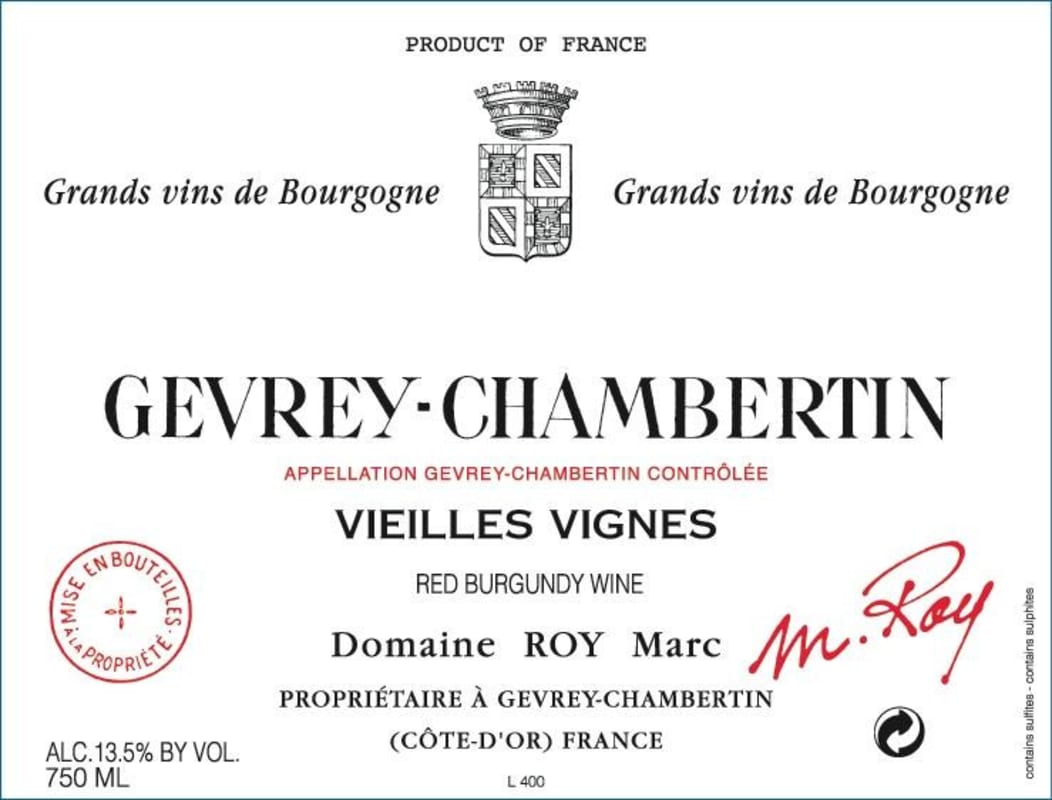 Domaine Marc Roy Gevrey-Chambertin Vieilles Vignes 2013 Front Label