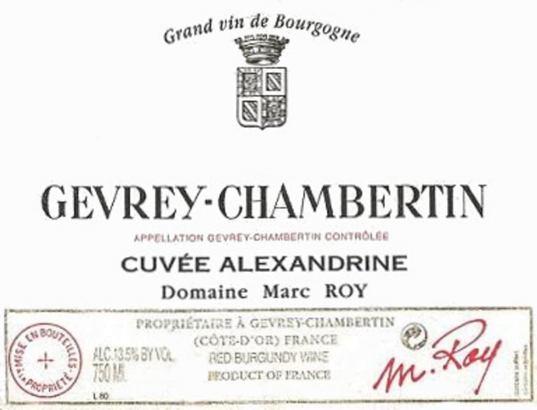 Domaine Marc Roy Gevrey-Chambertin Cuvee Alexandrine 2012 Front Label
