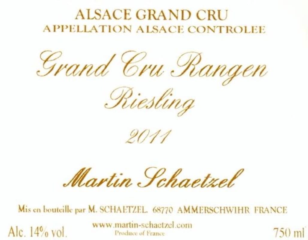 Domaine Martin Schaetzel Alsace Rangen Grand Cru Riesling 2011 Front Label