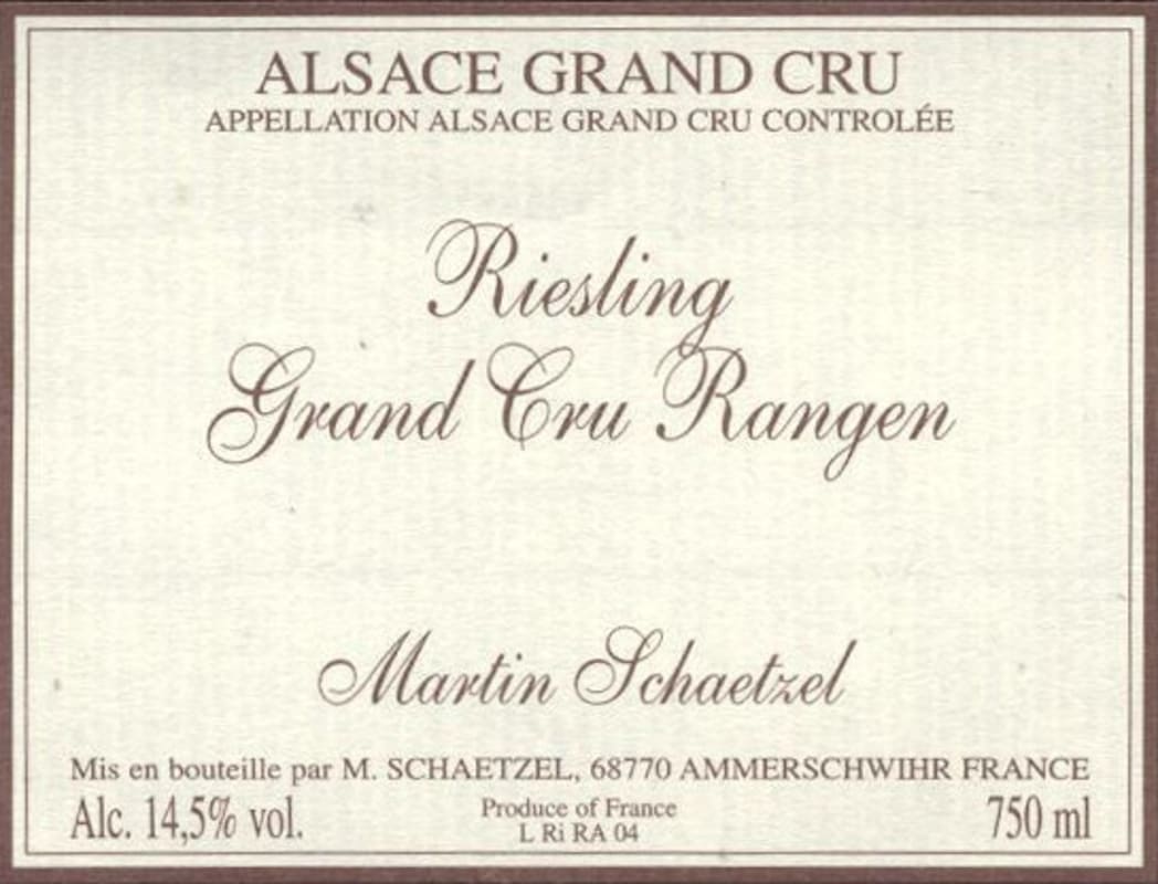 Domaine Martin Schaetzel Alsace Rangen Grand Cru Riesling 2006 Front Label