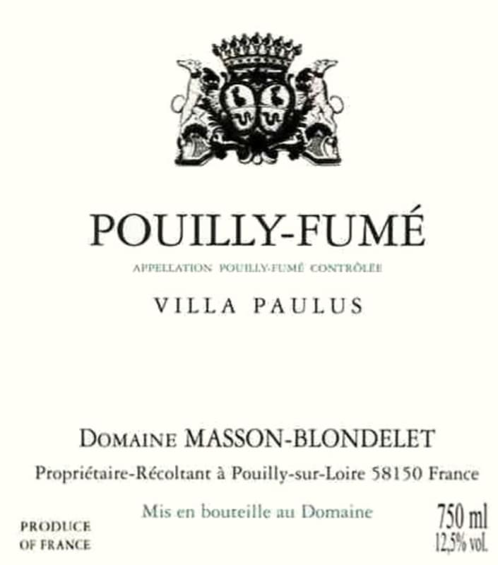 Domaine Masson-Blondelet Pouilly-Fume Villa Paulus 2015 Front Label
