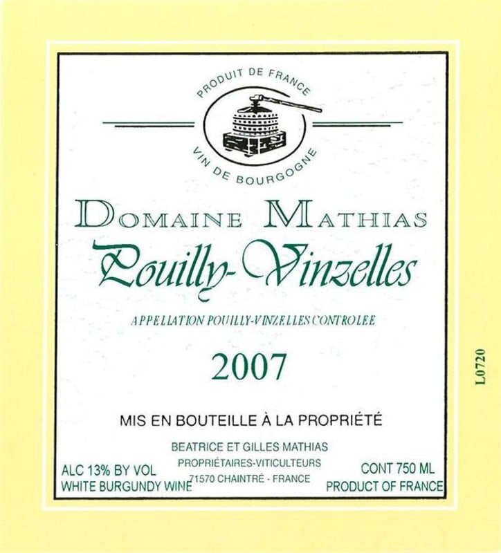 Domaine Mathias Pouilly-Vinzelles 2007 Front Label