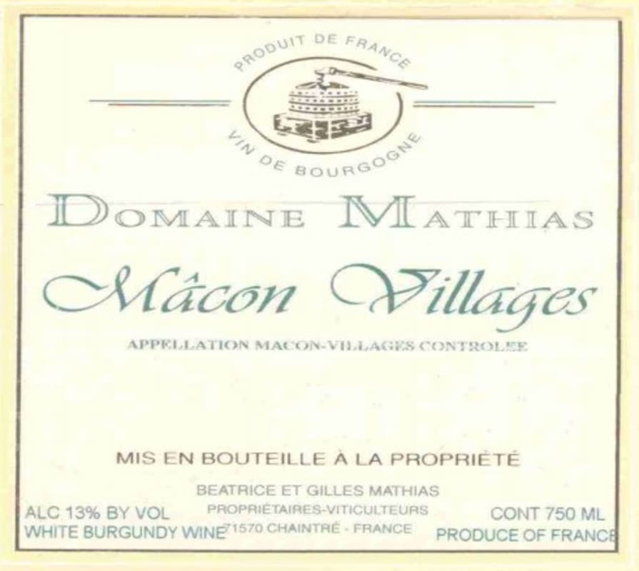 Domaine Mathias Macon Villages 2004 Front Label