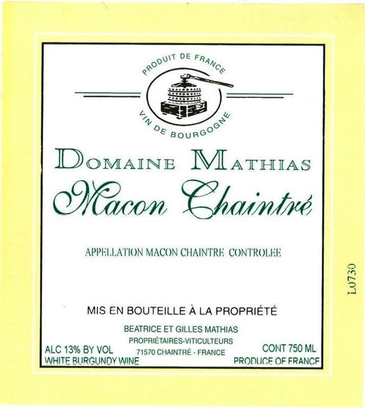 Domaine Mathias Macon Chaintre 2014 Front Label