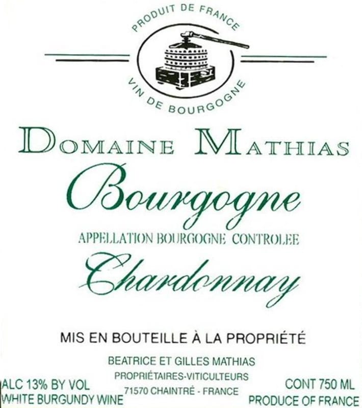 Domaine Mathias Bourgogne Chardonnay 2014 Front Label