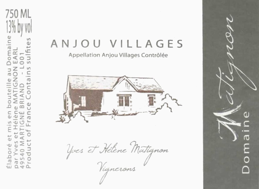 Domaine Matignon Anjou Villages 2004 Front Label