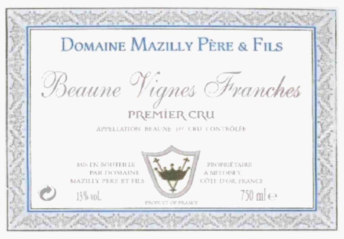 Domaine Mazilly Pere & Fils Beaune Vignes Franches Premier Cru 2002 Front Label