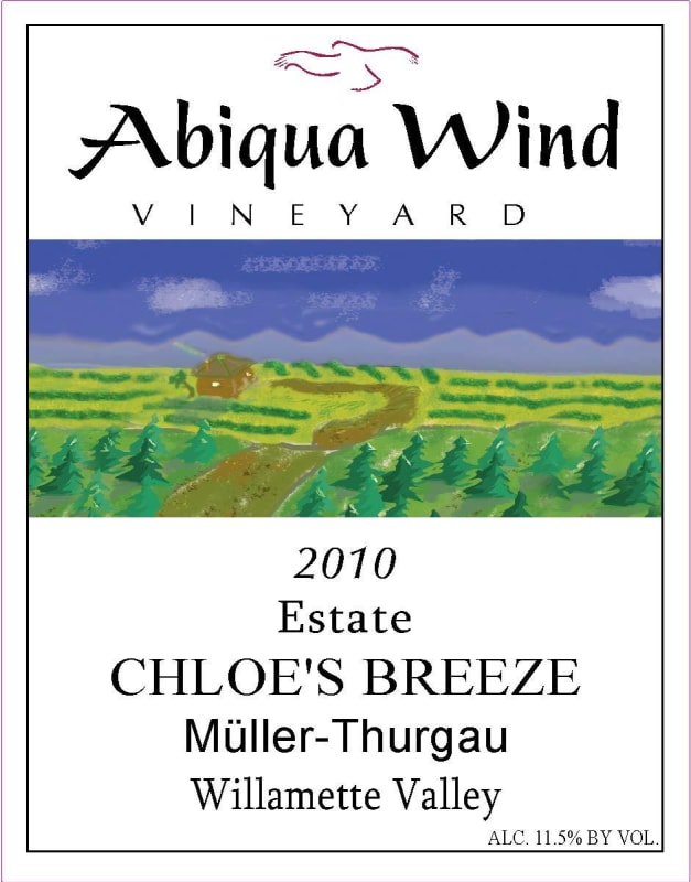 Abiqua Wind Vineyard Chloe's Breeze Muller Thurgau 2010 Front Label
