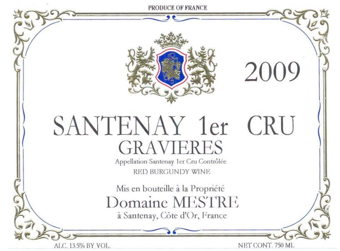 Domaine Mestre Pere & Fils Santenay Gravieres Premier Cru 2009 Front Label