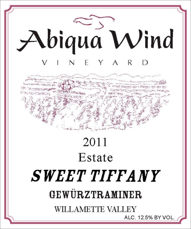 Abiqua Wind Vineyard Sweet Tiffany Gewurztraminer 2011 Front Label