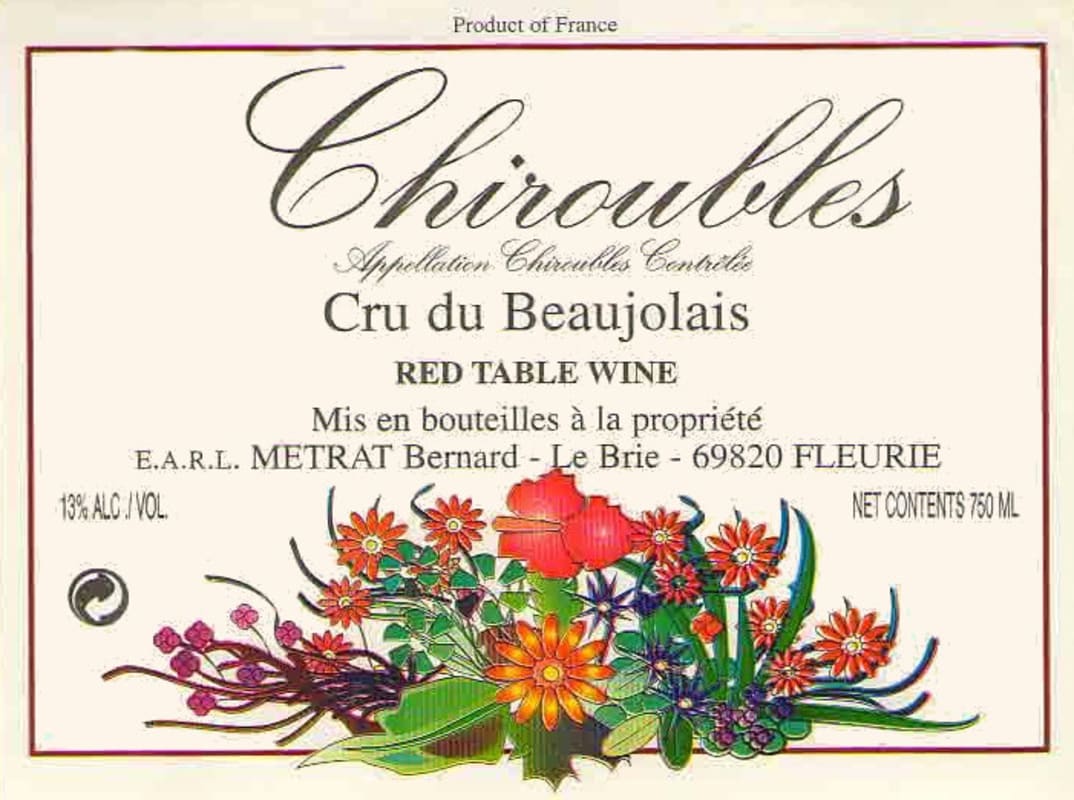 Domaine Metrat Chiroubles 2014 Front Label