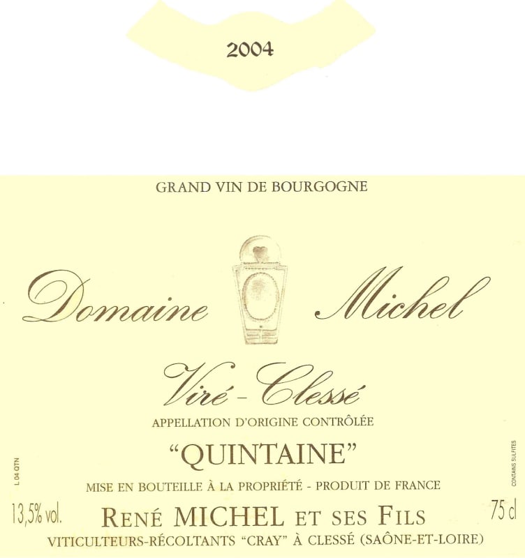 Domaine Michel Vire-Clesse Quintaine 2004 Front Label