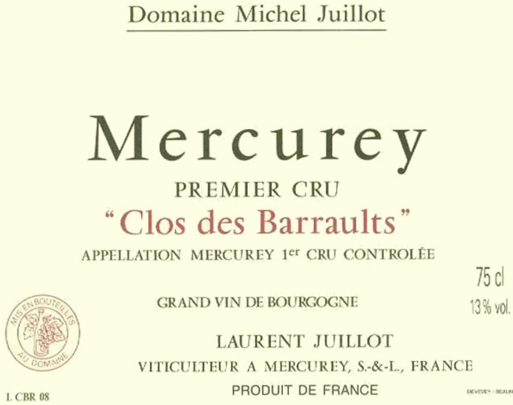 Domaine Michel Juillot Mercurey Clos des Barraults Premier Cru Rouge 2012 Front Label