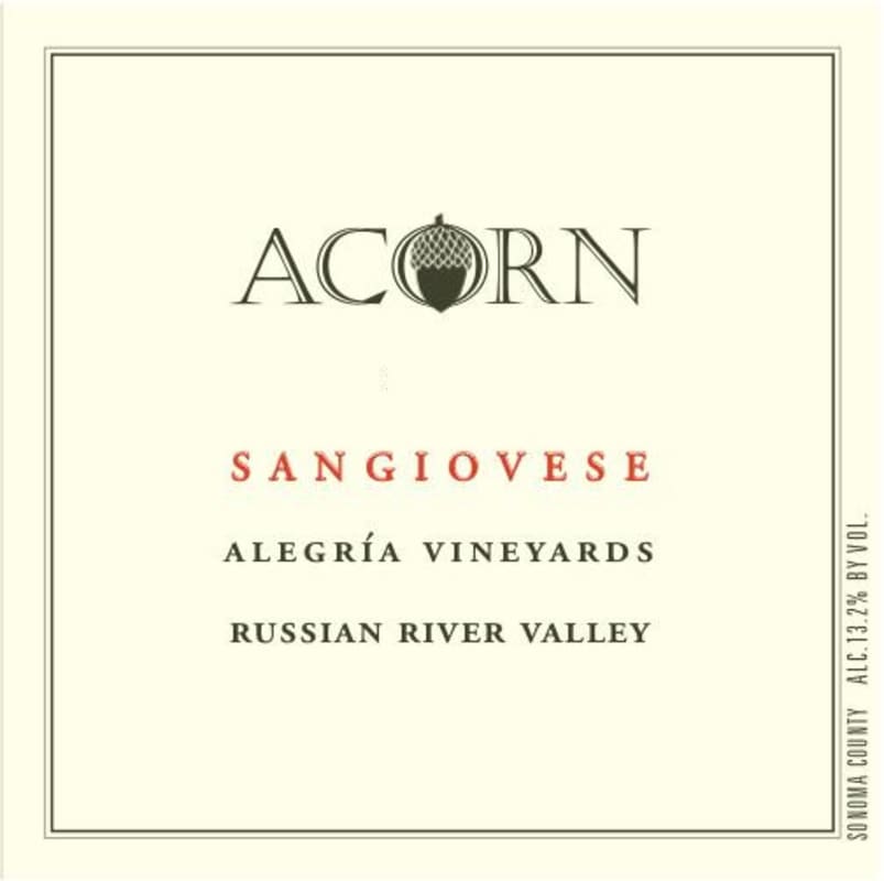 ACORN Winery Alegria Sangiovese 2012 Front Label