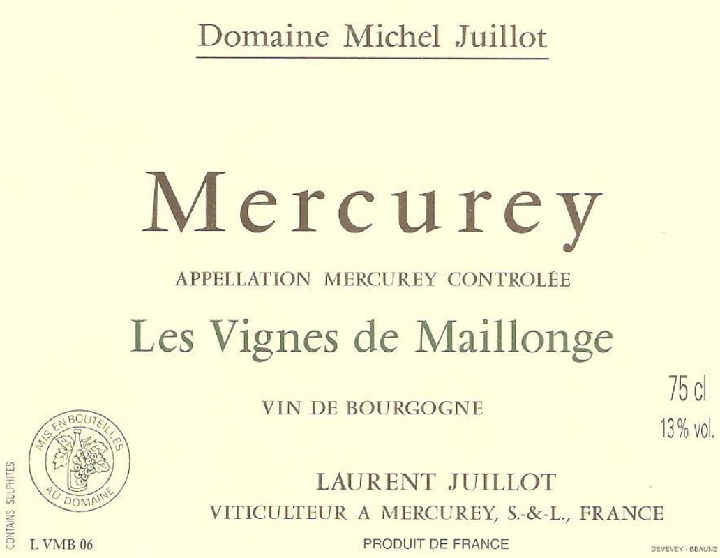 Domaine Michel Juillot Mercurey les Vignes de Maillonge 2010 Front Label