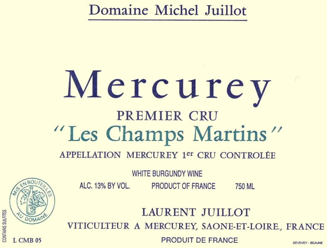 Domaine Michel Juillot Mercurey Les Champs Martins Premier Cru Blanc 2007 Front Label