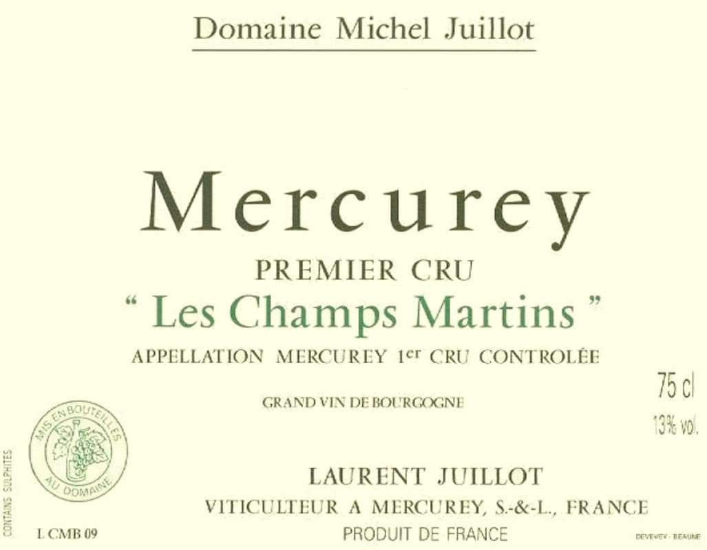 Domaine Michel Juillot Mercurey Les Champs Martins Premier Cru Blanc 2011 Front Label