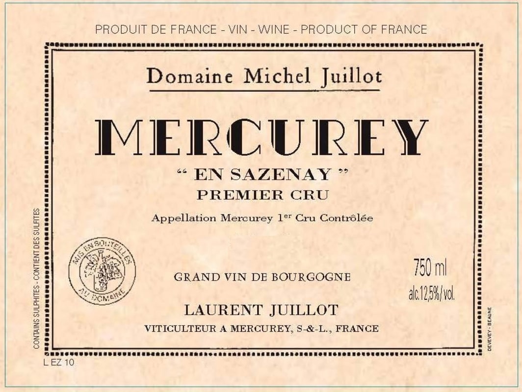 Domaine Michel Juillot Mercurey En Sazenay Premier Cru 2012 Front Label