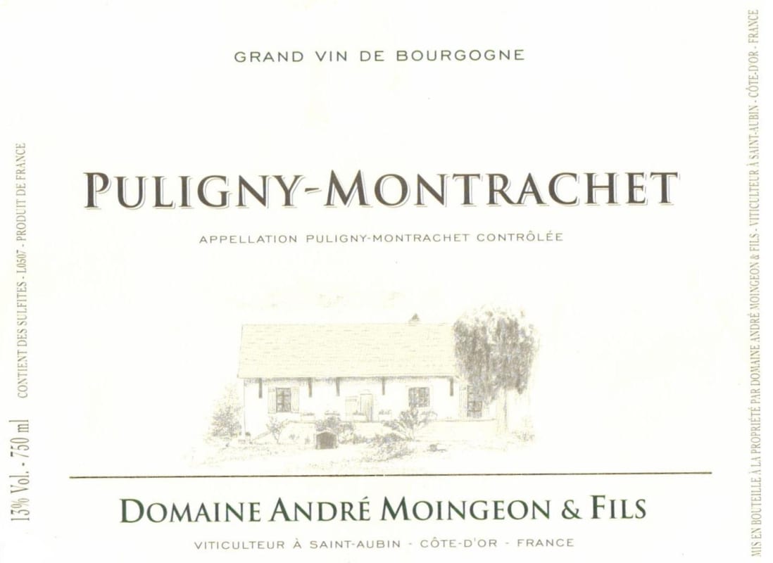 Domaine Moingeon Andre et Fils Puligny-Montrachet 2012 Front Label